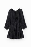 Korte jurk chiffon plumetis - BLACK - XS