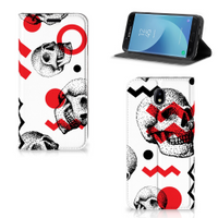 Mobiel BookCase Samsung Galaxy J7 2017 | J7 Pro Skull Red - thumbnail