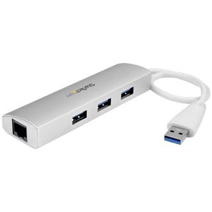 StarTech.com 3 Poorts draagbare aluminium USB 3.0 hub met Gigabit Ethernet netwerkadapter geïntegreerde kabel