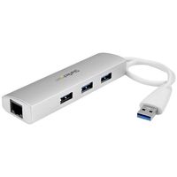 StarTech.com 3 Poorts draagbare aluminium USB 3.0 hub met Gigabit Ethernet netwerkadapter geïntegreerde kabel - thumbnail