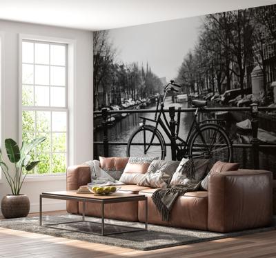 Kanaal in Amsterdam grijs fotobehang