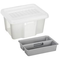 Sunware 2x opslagbox kunststof 24 liter transparant 42 x 33 x 22 cm met deksel en organiser tray - thumbnail