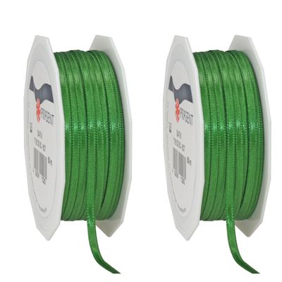 2x Luxe hobby/decoratie groene satijnen sierlinten 0,3 cm/3 mm x 50 meter
