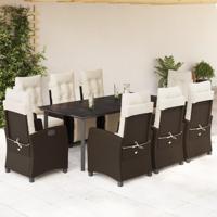 9-delige Tuinset met kussens poly rattan bruin