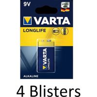 4 Stuks (4 Blisters a 1 st) Varta Longlife Extra 9V-Block - thumbnail