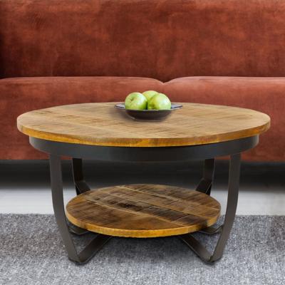 Robert - Couchtisch - zwart - gerecycled mango hout en metaal - ø65cm