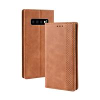 Magnetische Buckle retro textuur horizontale Flip lederen case voor Galaxy S10 met houder & kaartsleuven & portemonnee (bruin)