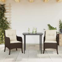 3-delige Tuinset met kussens poly rattan bruin