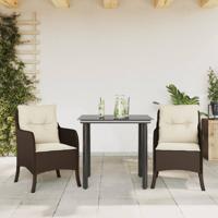 3-delige Tuinset met kussens poly rattan bruin
