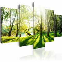 Schilderij - Door de Bomen, Groen, 5luik , premium print op canvas - thumbnail