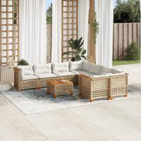 9-delige Loungeset met kussens poly rattan beige