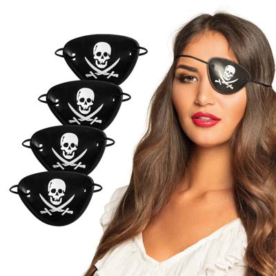 Piraten ooglapjes met logo - zwart - 4x stuks - met elastiekje - kunststof - kinderen en volwassenen