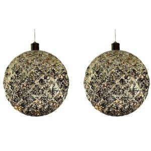 2x Grote gouden verlichte decoratie kerstballen 20 cm