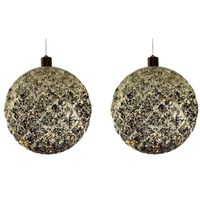 2x Grote gouden verlichte decoratie kerstballen 20 cm - thumbnail