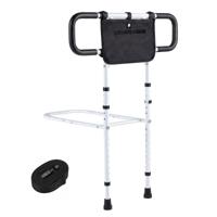 Opvouwbaar Bedhek voor Senioren Veiligheidshek voor Ouderen met Verstelbare Breedte en Hoogte Afneembaar Opbergvak Gewatteerde Handgrepen U-Vormige Voet-Wit