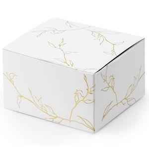 Cadeaudoosje Nature - Bruiloft bedankje - 10x stuks - wit/goud - papier - 6 x 4 cm