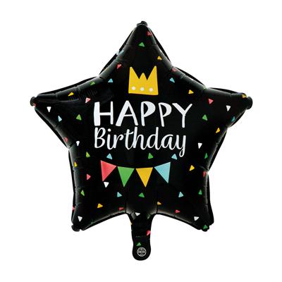 Happy Birthday Folieballon Zwart Stervorm (46cm)