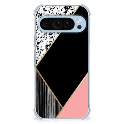 Google Pixel 9 | 9 Pro Shockproof Case Zwart Roze Vormen