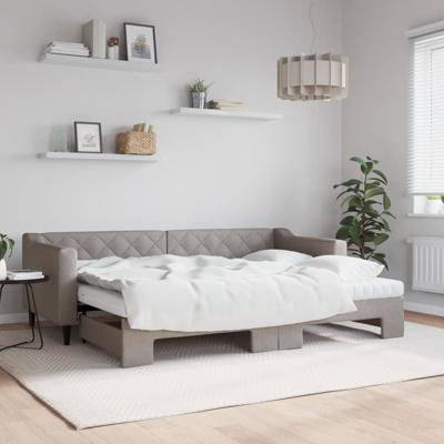 Slaapbank met onderschuifbed en matrassen 80x200 cm stof taupe