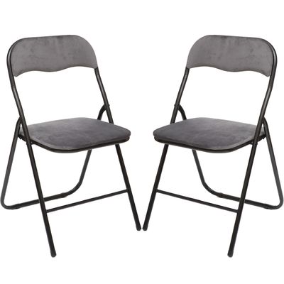 Klapstoel met fluweel zitting - 2x stuks - grijs - 44 x 48 x 79 cm - metaal