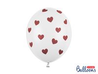 Ballonnen Pastel Wit Met Rode Hartjes (6st)