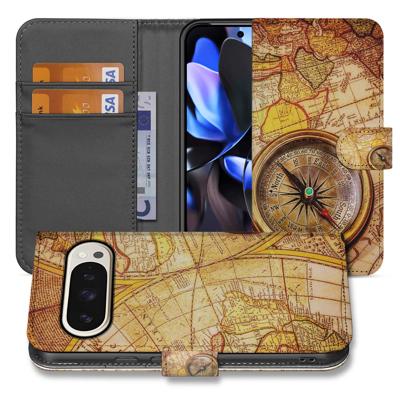 Telefoonhoesje Google Pixel 10 En 10 Pro Kompas Geel Oranje Met Magnetische Sluiting | Portemonnee hoesje