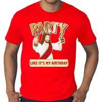 Grote maten foute kerst t-shirt rood met party Jezus voor heren - thumbnail