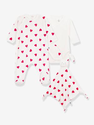 Geboortekoffertje katoen hart Petit Bateau wit