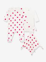 Geboortekoffertje katoen hart Petit Bateau wit