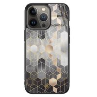 iPhone 13 Pro glazen hardcase - Hexagons zwart