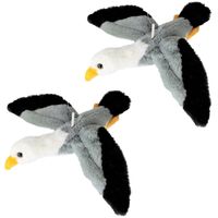 Inware pluche zeemeeuw knuffeldier - 2x - grijs/wit/zwart - vliegend - 25 cm