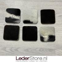 Koeienhuid onderzetters normandier zwart wit bruin 10x10cm