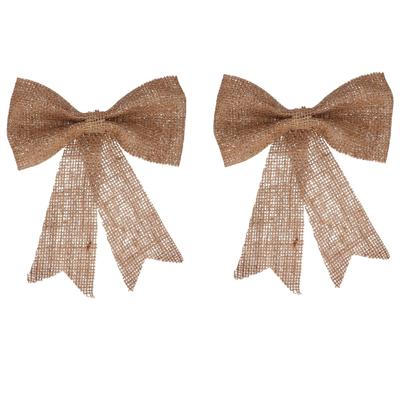 Decoris Kersthanger - 15x - strik - naturel - jute - glitters - 24 cm