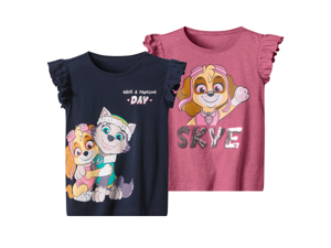 2 Kinder T-shirts Paw Patrol (Donkerroze/donkerblauw, 98/104)