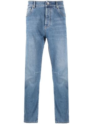 Brunello Cucinelli jean fuselé à taille basse - Bleu
