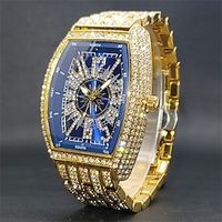 Iced Out Quartz Horloge Voor Mannen Vrouwen Grote Pols Volledige Diamond Quartz Horloges Heren Blauw Gezicht Hip Hop Accessoires Waterdicht reloj Hombre Lightinthebox