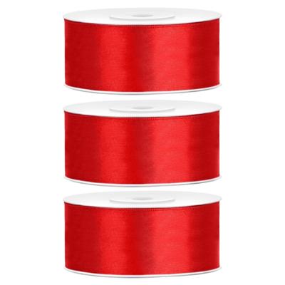 Partydeco Cadeaulint - 3x - rood - 2,5 cm x 25 meter - satijn - sierlint - inpakken - decoratie