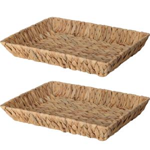 Broodmand - 2x - gevlochten riet - naturel - 38 x 28 x 6 cm