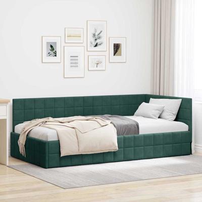 Hoekbedframe met hoofdeinde Donkergroen 100 x 200 cm Fluweel