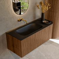 Mondiaz KURVE 115 cm Onderkast Greeploos 1 Lade Met Deuren Walnut, Wastafel Solid Surface Links Urban 0 Kraangaten Zonder Spiegel (KRVBGS115R1L1D0KL-Wal/Urb)
