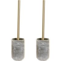 2x stuks toiletborstel met houder marmer look polyresin grijs 37 cm - thumbnail