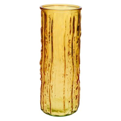 Bloemenvaas - geel/goud- transparant glas - D10 x H25 cm