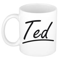 Ted Naam koffiemok - beker - met sierlijke letters - wit - 300 ml - Cadeau - Heren