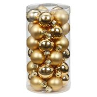 30x stuks kleine glazen kerstballen goud mix 4 cm - thumbnail