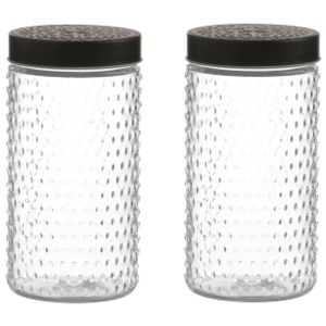 Voorraadpot/bewaarpot Roma - 2x - 1.5L - glas - zwart - D12 x H22 cm