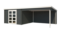 Blokhut met overkapping Olenka 710x330 Carbon Grey-Wit - Outdoor life