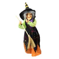 Halloween decoratie heksen pop - staand - 35 cm - zwart/oranje - thumbnail