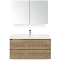 Dante Badmeubelset 100 cm - Natuur Eiken - Keramische Wastafel Wit Cover met Spiegelkast
