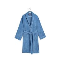 Luxe badjas velours met piping - denimblauw Luxe badjas velours met piping - denimblauw