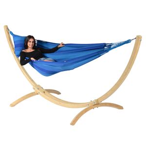 'Wood & Dream' Blue Eénpersoons Hangmatset - 120 kg - Blauw - Colombiaanse - Tropilex